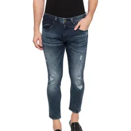 Spykar Dark Blue Tapered Fit Heavily Washed Jeans-picture-17