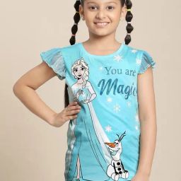 Kidsville Frozen Printed Blue Tshirt For Girls-picture-42