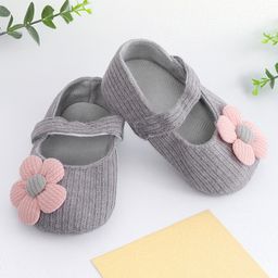 Baby Moo Floral Applique Booties - Grey Peach-image-41