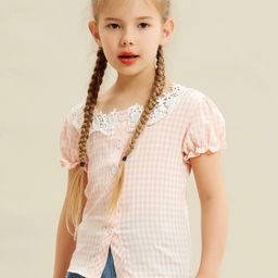Kookie Kids Short Sleeves Checked Top - Pink-picture-22