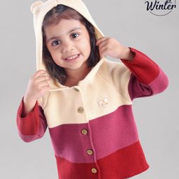 Babyoye Cotton Knit Full Sleeves Hooded Front Open Sweater - Multicolour-picture-21