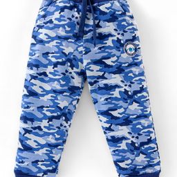 Babyhug Cotton Full Length Ribbed Waist Track Pant Camouflage Pattern - Blue-image-54