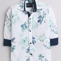 Polka Tots Full Sleeves All Over Floral Printed Shirt - White & Blue-image-31