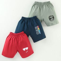 Teddy Sinker Knee Length Shorts with Text Print Pack of 3 - Red Light Green & Blue-picture-21