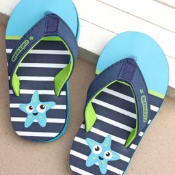 Cute Walk by Babyhug Flip Flops Stripes and Star Fish Print - Blue-image-6