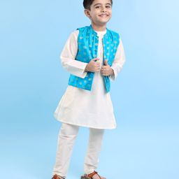 Babyhug Cotton Full Sleeves Kurta Pyjama Set with Printed  Jacket - White-image-118