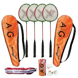 AXG Thrasher Racquets with Feather shuttles and net Badminton Kit-2