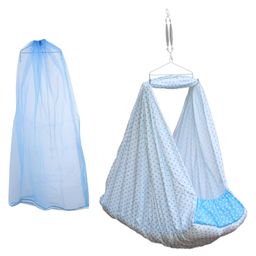 Beetot Baby Cradle for Newborns with Ultra Soft Cotton Fabric & Removable Separate Bed Spring Jhula - Blue-15
