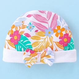 Babyhug 100% Cotton Knitted Cap with Butterfly Print- Yellow-image-4