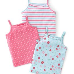 Babyhug 100% Cotton Knit Single Jersey Sleeveless Slips  With Floral & Polka Dot Print Pack Of 3 - Pink & Blue-picture-19