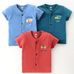 Zero Interlock Knit Half Sleeves Printed Vests Pack of 3- Rust Teal & Blue-picture-0