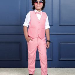 Mark & Mia Full Sleeves Solid Colour 3 Piece Party Suit with Bow - Pink & White-image-27