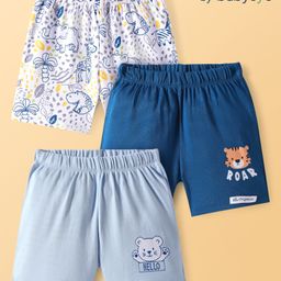 Babyoye 100% Cotton Oragnic Shorts with Animal Print Pack of 3 - Blue & White-image-14