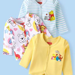 Babyhug Disney Interlock Knit Full Sleeves Jhablas with Winnie the Pooh Graphics & Stripes Pack of 3 - Yellow & White-image-33
