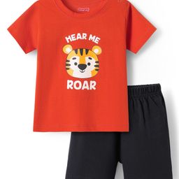Babyhug Single Jersey Knit Half Sleeves T-Shirt & Shorts Set with Tiger Print - Black & Red-image-57