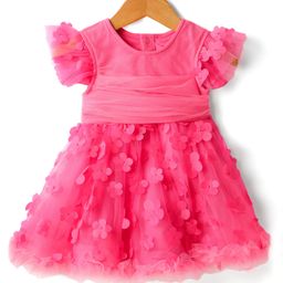 Mark & Mia Woven Frill Sleeves Party Onesie With Floral Applique - Fuchsia-image-71