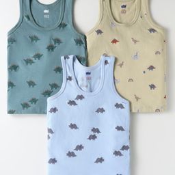 Simply Sinker Knit Sleeveless Vests With Dino Print Pack Of 3 - Light Blue Teal Blue & Tan-image-9