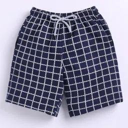 Kidcity Soft Cotton Loopknit Checked Shorts - Navy Blue-picture-27
