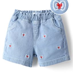 Mark & Mia Cotton Lycra Knee Length Denim Shorts With Bow Embroidery - Light Blue-image-85