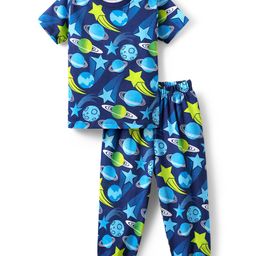 Babyhug Cotton Knit Half Sleeves Co-ords Night Suit with Space Theme Print - Navy Blue-image-44