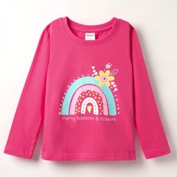 Tango Single Jersey Knit Full Sleeves T-Shirt With Pretty Rainbow & Flowers Text Print - Dark Pink-image-32