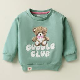 Pink Rabbit Interlock Knit Full Sleeves T-Shirt With Teddy Print - Mint-image-95