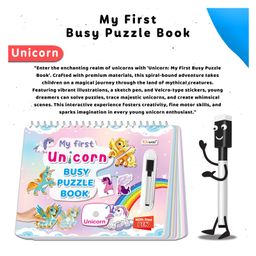 gowoo My First Unicorn and Space Busy Puzzle Book : Kids Activity Book, Montessori Book with hook and loop, Spiral Binding book, Toddlers activity sticker book | Combo of 2 Busy Puzzle Books image 2