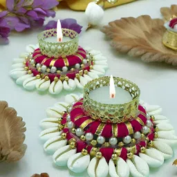 GADINFASHION Gold-Toned & White 2 Pieces Tealight Candle Metal Holder-picture-19