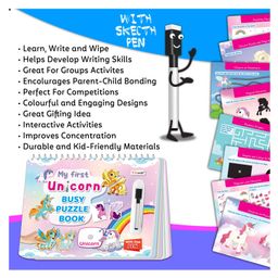 gowoo My First Unicorn and Space Busy Puzzle Book : Kids Activity Book, Montessori Book with hook and loop, Spiral Binding book, Toddlers activity sticker book | Combo of 2 Busy Puzzle Books image 4