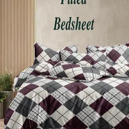 Aura Grey & Purple Geometric 300 TC King Bedsheet with 2 Pillow Covers-image-86