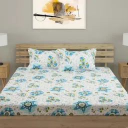 Romee White & Turquoise 180 TC Bed Sheet Set-image-15