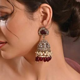 Fida Ethnic Wine Color Gold-Plated Big Jhumki earrings for Women-33