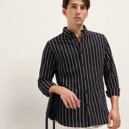 THE BEAR HOUSE Men Vertical Striped Button-Down Collar Pure Cotton Casual Shirt-image-24