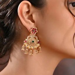 Fida Multicolor Gold-Plated Floral Pearl Dangler Earrings for women-9