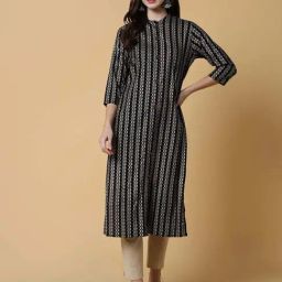 SHOWOFF Black Printed Straight Kurta-image-27