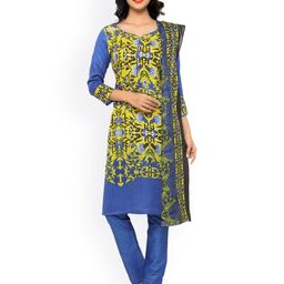 Kvsfab Yellow & Blue Printed Unstitched Dress Material-image-74