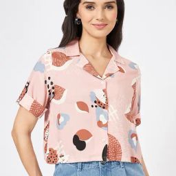 People By Pantaloons Purple Rayon Boxy Fit Print Casual Shirts-image-23