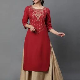 Aurelia Red Regular Fit Abstract Kurta-image-64