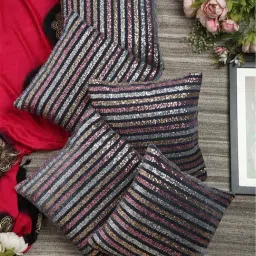 HOSTA HOMES Multicolor Polyester Cushion Covers - Set of 5-16