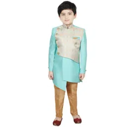 SG Yuvraj Kids Blue & Brown Printed Sherwani with Pyjama-image-40