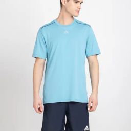 adidas Light Blue Regular Fit Logo Print Sports T-Shirt-image-103