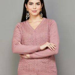 Melange by Lifestyle Pink Self Pattern Cardigan-picture-46