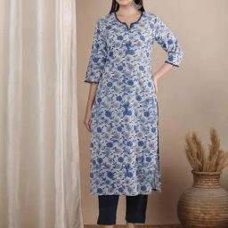 Fashor Blue Cotton Straight Fit Printed Kurta-33