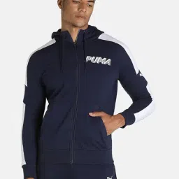 Puma Navy Cotton Regular Fit Colour Block Hooded Sweatshirts-picture-25