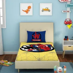 Spaces Character based Mustard 180 TC Cotton Single Bed Sheet with 1 Pillow Cover-image-84