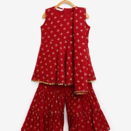 Ahalyaa Kids Maroon Printed Kurta Set-image-36