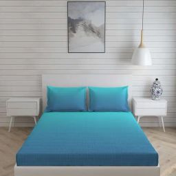 Layers Novara Geometric Blue 225 TC Cotton King Bed Sheet with 2 Pillow Covers-image-52
