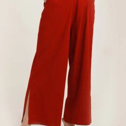 Zink London Dark Red Regular Fit High Rise Trousers-image-96