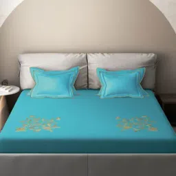 DDECOR Live beautiful Floral Teal Blue 180 TC Cotton King Bed Sheet with 2 Pillow Covers-image-95