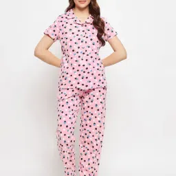 Clovia Pink Polka Dot Shirt With Pyjamas-picture-48